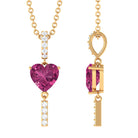 Pink Tourmaline Heart Pendant Necklace with Diamond Pink Tourmaline - ( AAA ) - Quality - Rosec Jewels