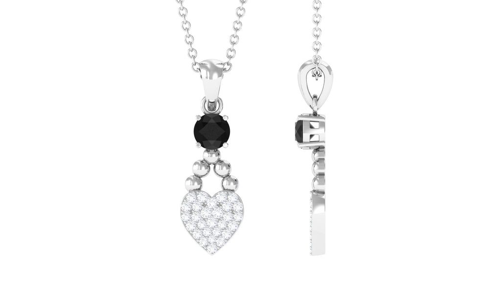 Black and White Diamond Heart Drop Pendant with Beaded Detailing Black Diamond - ( AAA ) - Quality - Rosec Jewels
