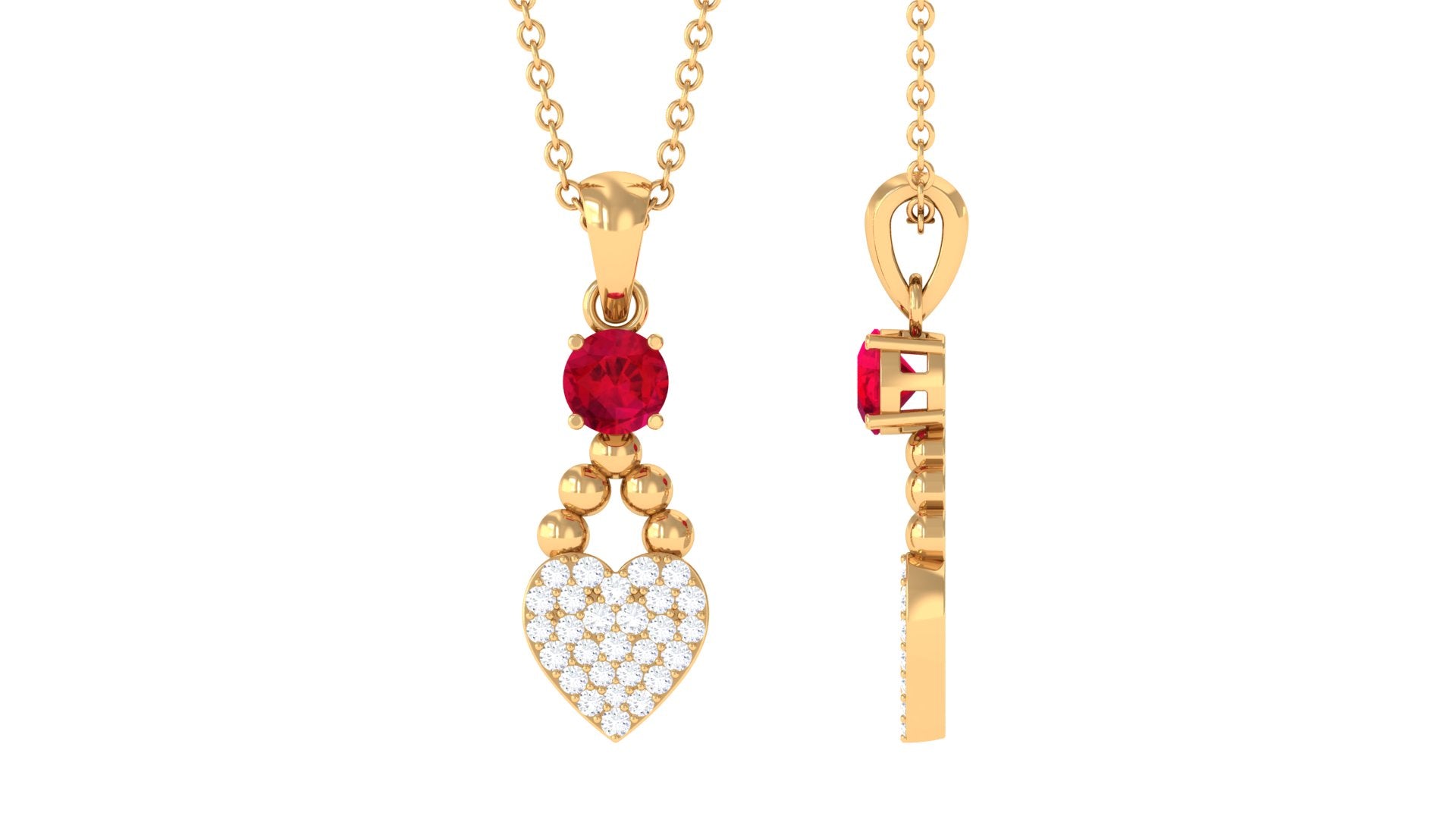 Round Cut Created Ruby and Diamond Heart Pendant Lab Created Ruby - ( AAAA ) - Quality - Rosec Jewels