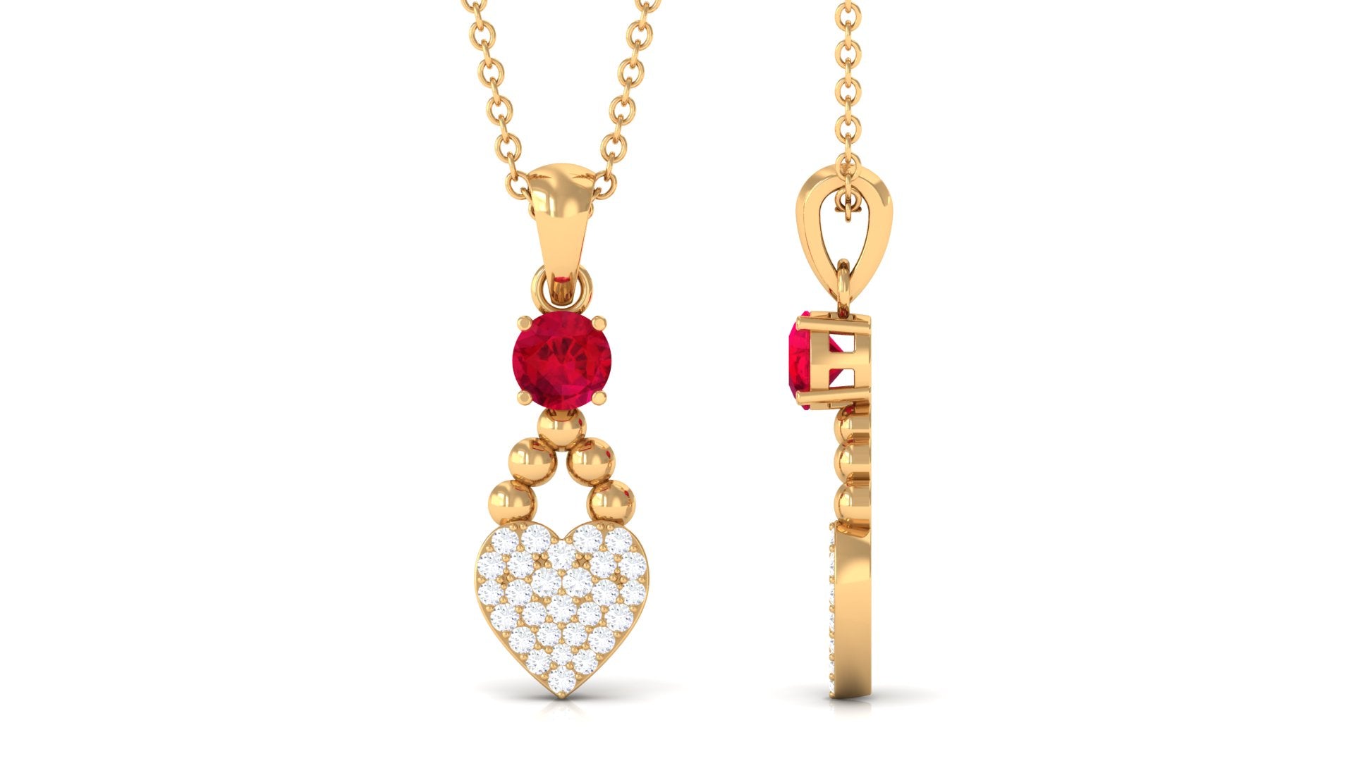 Round Cut Created Ruby and Diamond Heart Pendant Lab Created Ruby - ( AAAA ) - Quality - Rosec Jewels