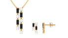 Created Black Diamond and Diamond Dangle Jewelry Set Lab Created Black Diamond - ( AAAA ) - Quality - Rosec Jewels