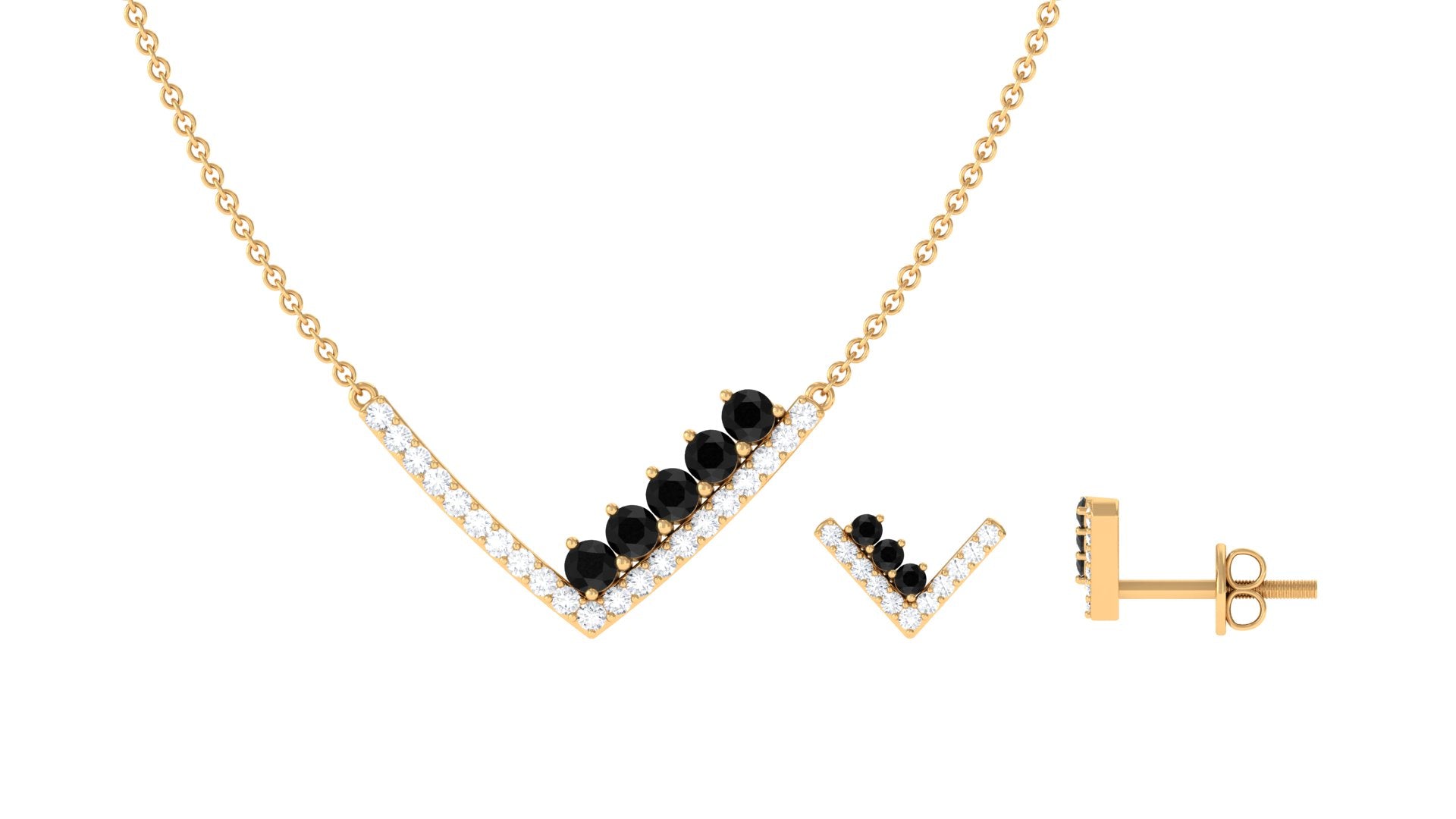 Created Black Diamond and Diamond V-Style Jewelry Set Lab Created Black Diamond - ( AAAA ) - Quality - Rosec Jewels