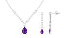 Amethyst and Moissanite Drop Necklace Earrings Set Amethyst - ( AAA ) - Quality - Rosec Jewels