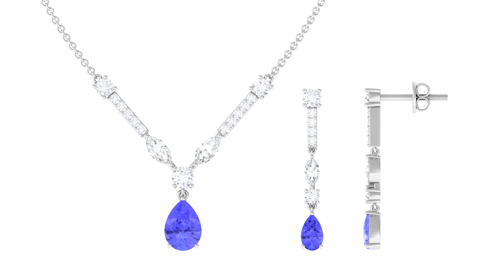 Tanzanite and Moissanite Drop Necklace Earrings Set Tanzanite - ( AAA ) - Quality - Rosec Jewels