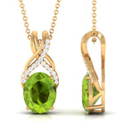 Designer Oval Peridot Solitaire Pendant with Diamond Twisted Bail Peridot - ( AAA ) - Quality - Rosec Jewels