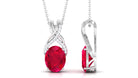 Designer Oval Created Ruby Solitaire Pendant with Diamond Twisted Bail Lab Created Ruby - ( AAAA ) - Quality - Rosec Jewels