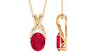 Designer Oval Created Ruby Solitaire Pendant with Diamond Twisted Bail Lab Created Ruby - ( AAAA ) - Quality - Rosec Jewels