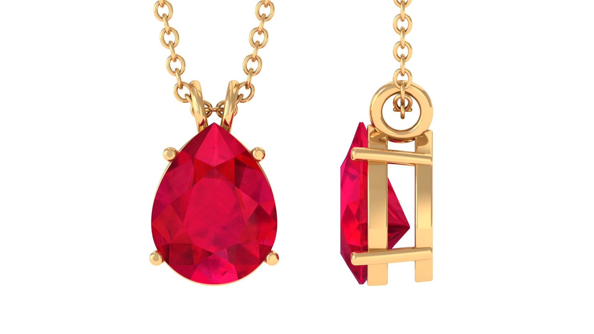 Pear Shape Created Ruby Solitaire Pendant Lab Created Ruby - ( AAAA ) - Quality - Rosec Jewels
