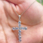 2.75 CT Natural Aquamarine Cross Pendant Necklace Aquamarine - ( AAA ) - Quality - Rosec Jewels