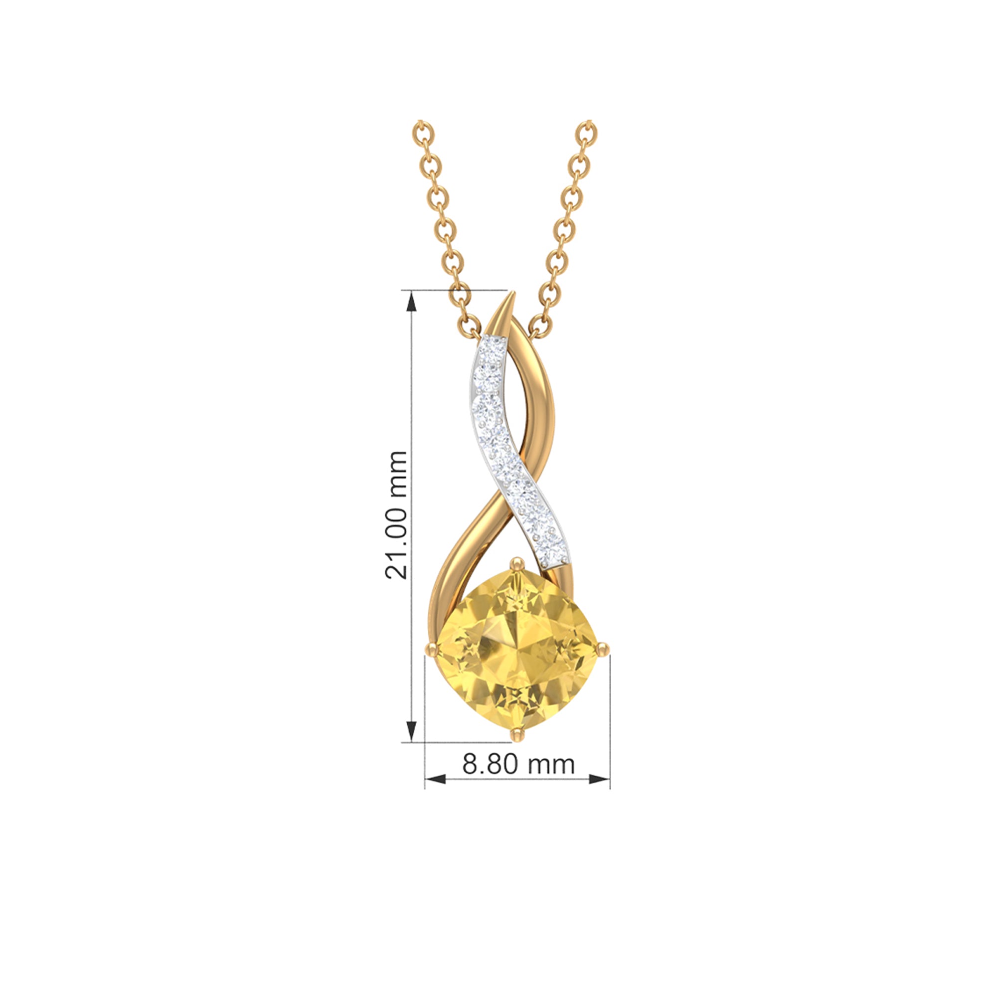 Cushion Cut Citrine Solitaire Infinity Pendant with Diamond Citrine - ( AAA ) - Quality - Rosec Jewels