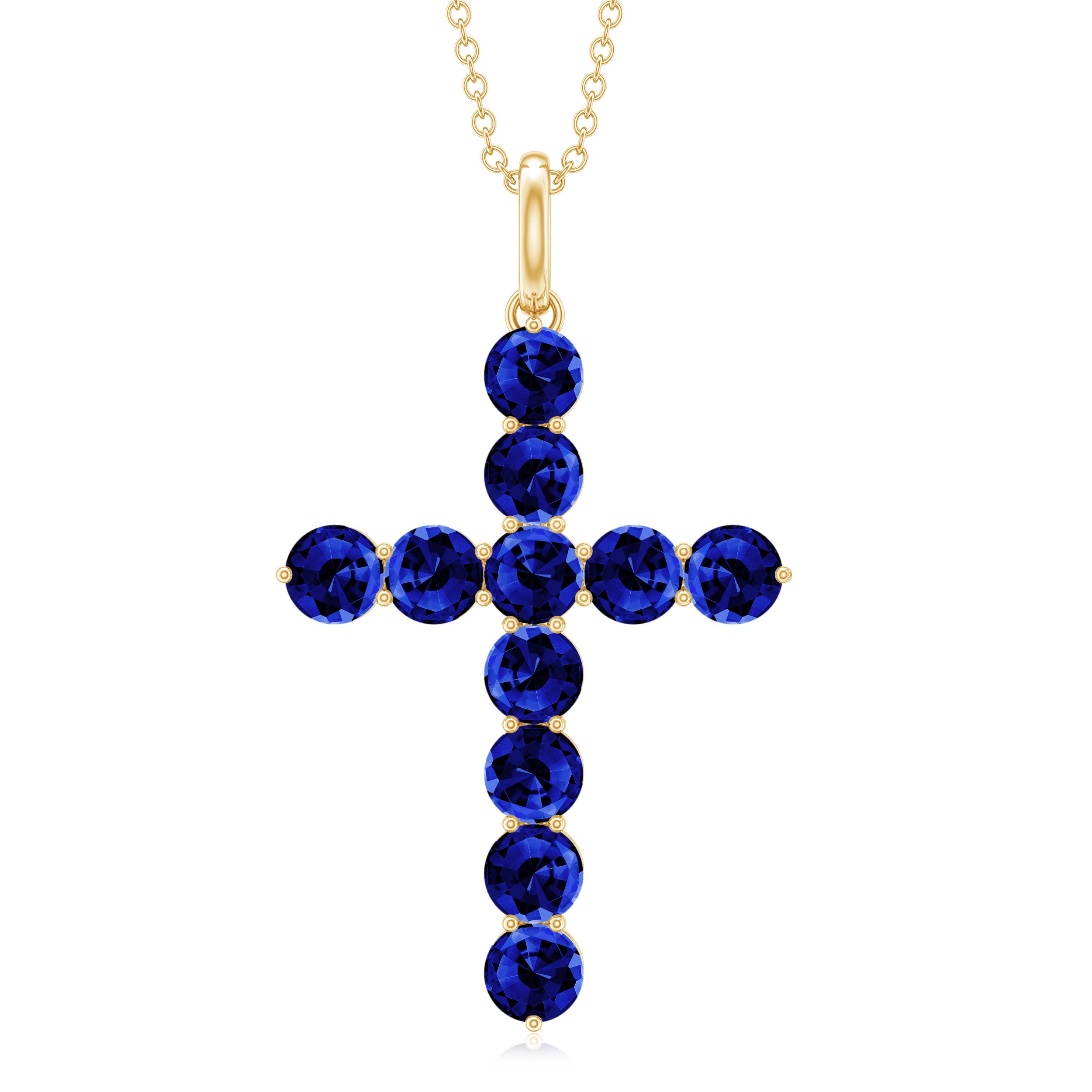 3.75 CT Created Blue Sapphire Cross Pendant Necklace in Gold Lab Created Blue Sapphire - ( AAAA ) - Quality - Rosec Jewels