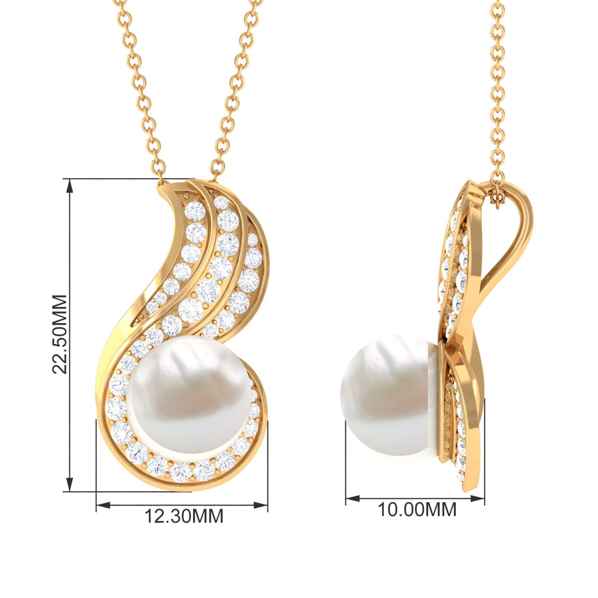 Contemporary Freshwater Pearl Pendant Necklace with Diamond Freshwater Pearl - ( AAA ) - Quality - Rosec Jewels