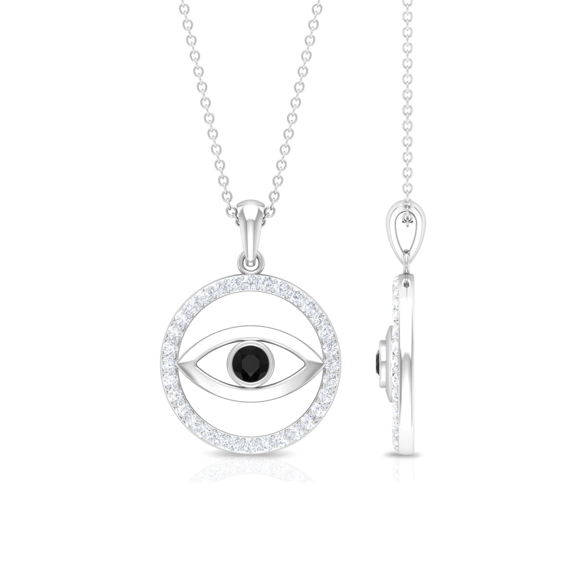 Created Black Diamond Evil Eye Pendant with Moissanite Eternity Circle Lab Created Black Diamond - ( AAAA ) - Quality - Rosec Jewels
