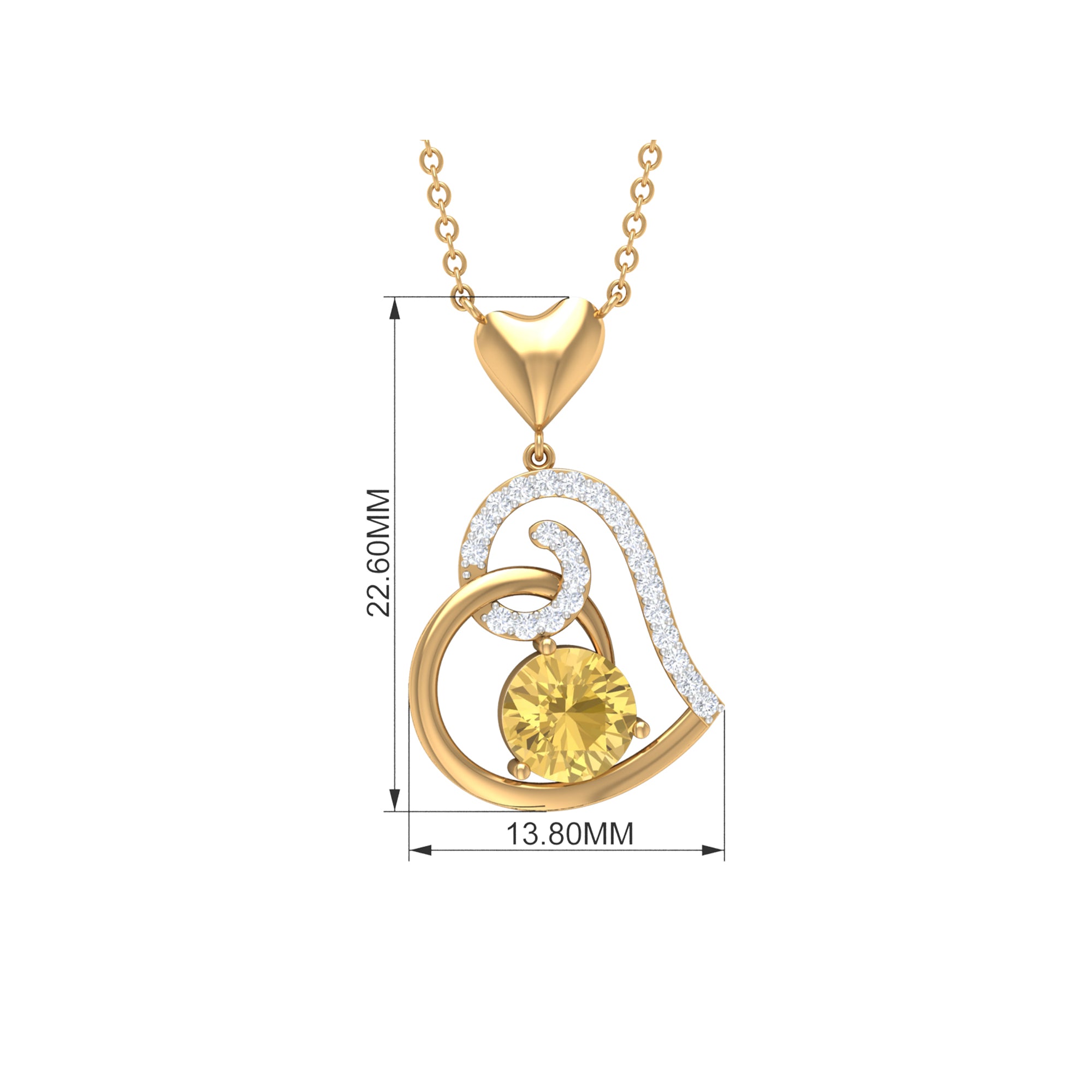 1.25 CT Citrine and Diamond Heart Drop Pendant Citrine - ( AAA ) - Quality - Rosec Jewels