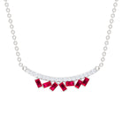 Baguette Cut Ruby Cluster Necklace with Diamond Curved Bar Ruby - ( AAA ) - Quality - Rosec Jewels