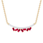 Baguette Cut Ruby Cluster Necklace with Diamond Curved Bar Ruby - ( AAA ) - Quality - Rosec Jewels