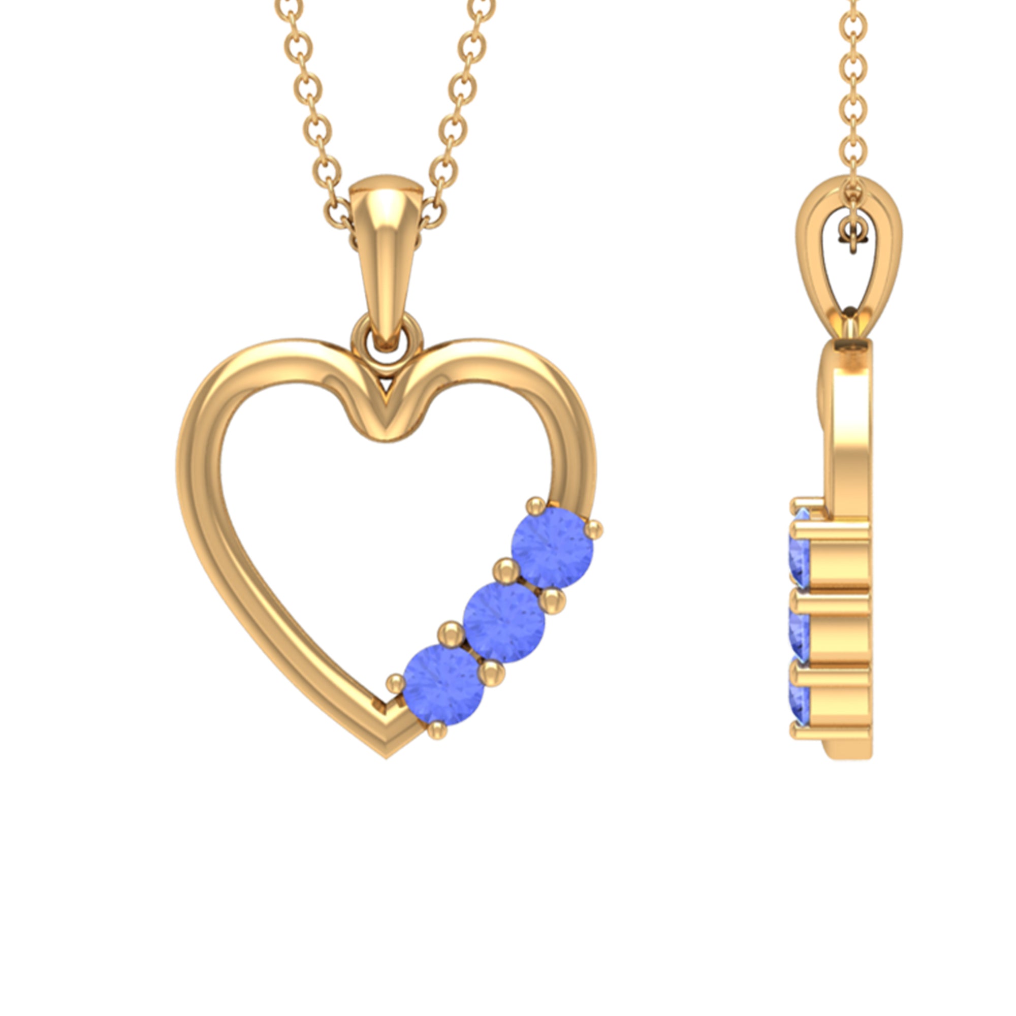 1/2 CT Tanzanite Three Stone Gold Heart Pendant Tanzanite - ( AAA ) - Quality - Rosec Jewels