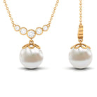 Round Freshwater Pearl Designer Necklace with Bezel Set Diamond Freshwater Pearl - ( AAA ) - Quality - Rosec Jewels
