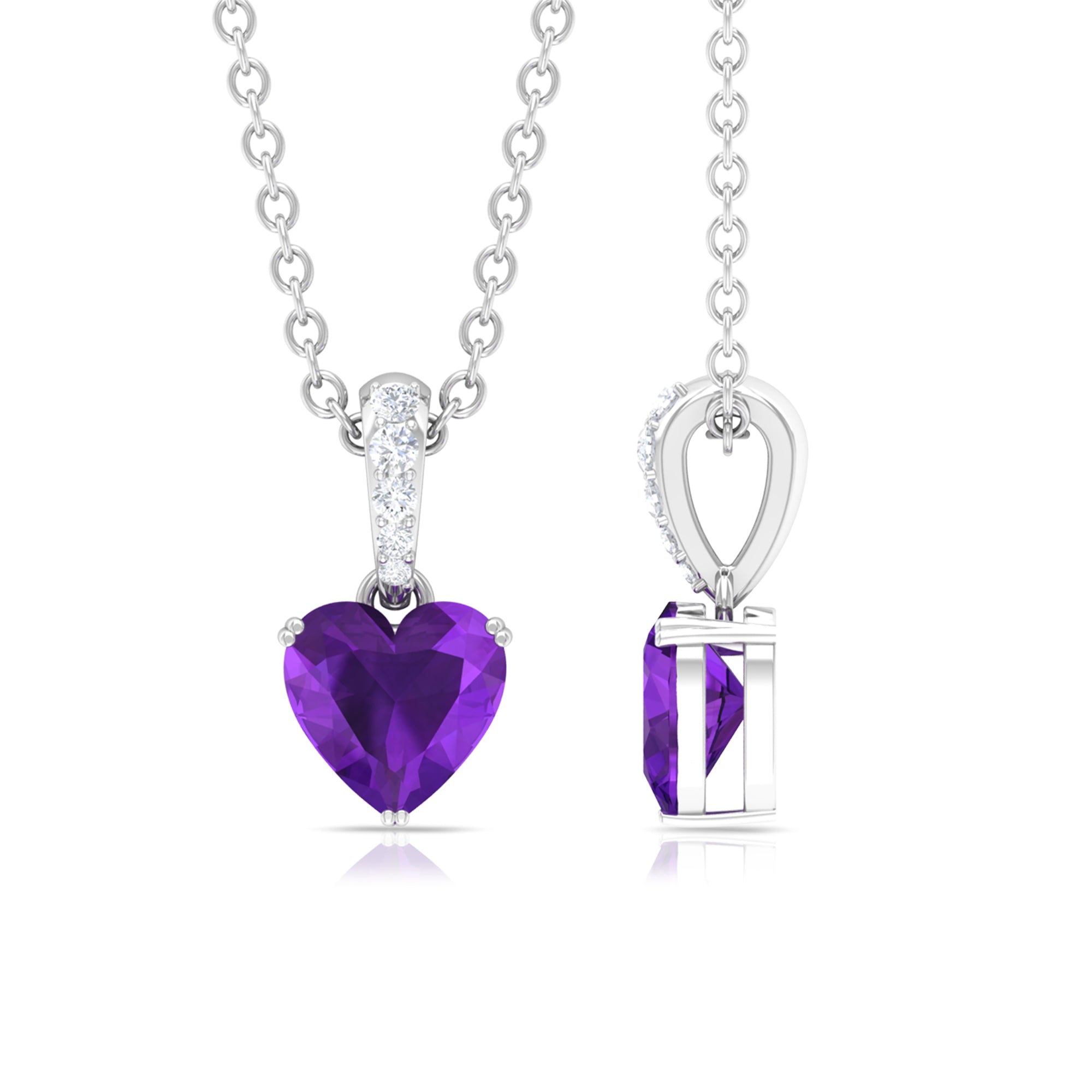 1 CT Heart Shape Amethyst and Diamond Solitaire Drop Pendant Necklace Amethyst - ( AAA ) - Quality - Rosec Jewels