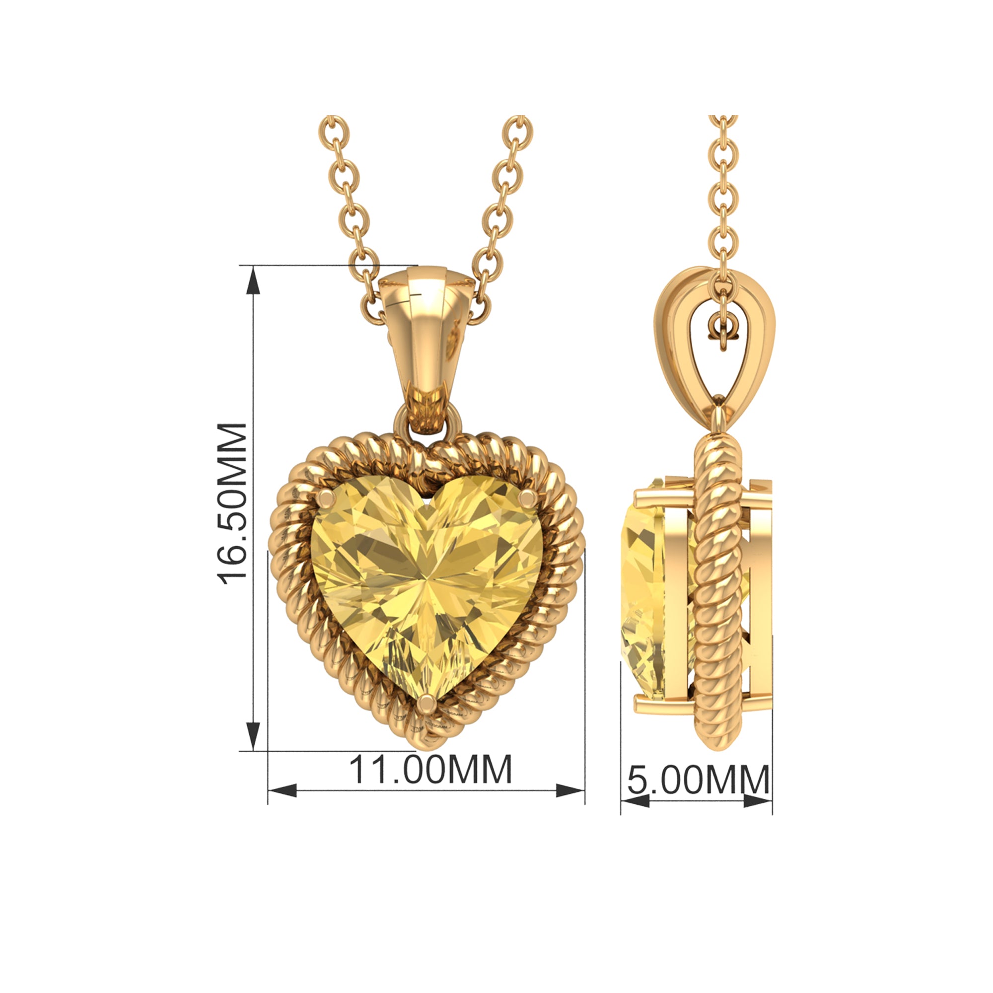 Heart Shape Citrine Solitaire Pendant with Rope Frame Citrine - ( AAA ) - Quality - Rosec Jewels