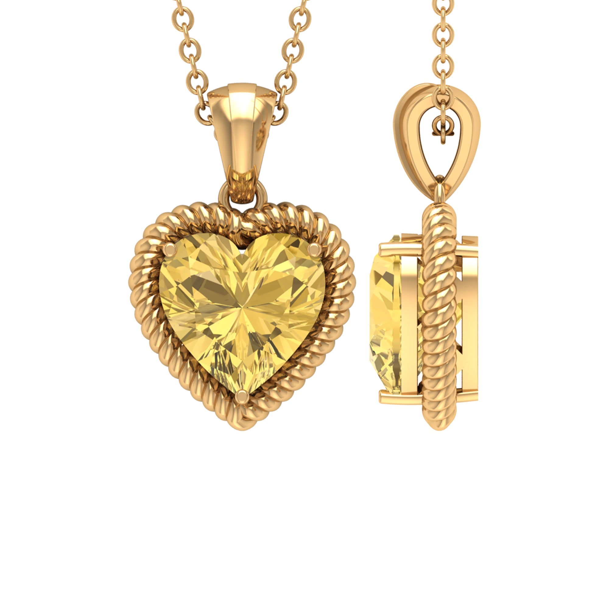 Heart Shape Citrine Solitaire Pendant with Rope Frame Citrine - ( AAA ) - Quality - Rosec Jewels