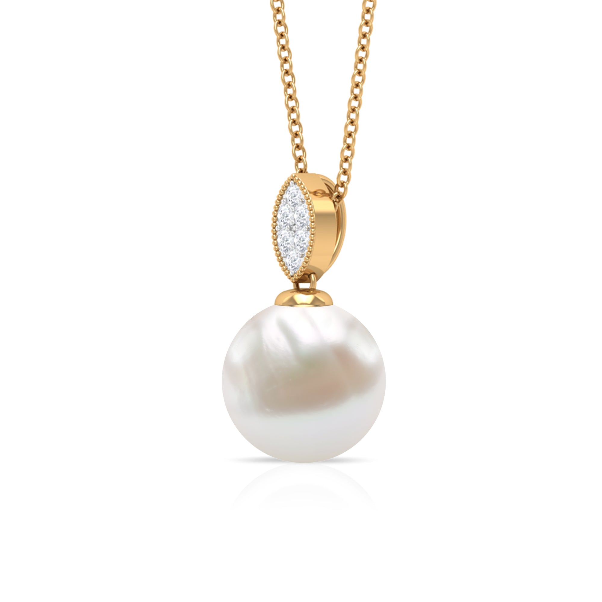 8 CT Marquise Shape Minimal Pendant with Freshwater Pearl Drop and Diamond Freshwater Pearl - ( AAA ) - Quality - Rosec Jewels