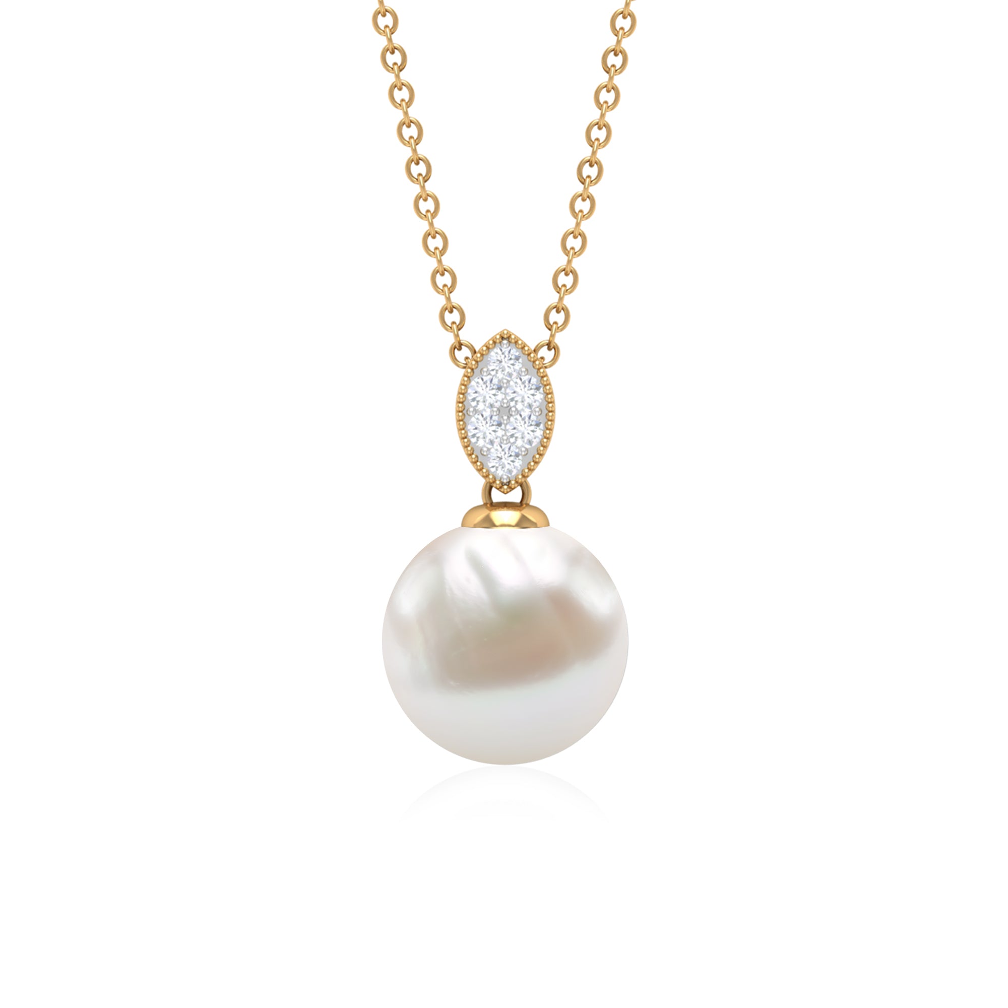 8 CT Marquise Shape Minimal Pendant with Freshwater Pearl Drop and Diamond Freshwater Pearl - ( AAA ) - Quality - Rosec Jewels