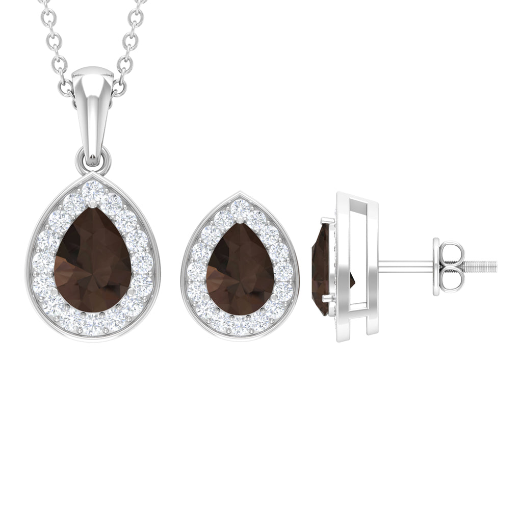 2.75 CT Pear Cut Smoky Quartz Teardrop jewelry Set with Moissanite Accent Smoky Quartz - ( AAA ) - Quality - Rosec Jewels