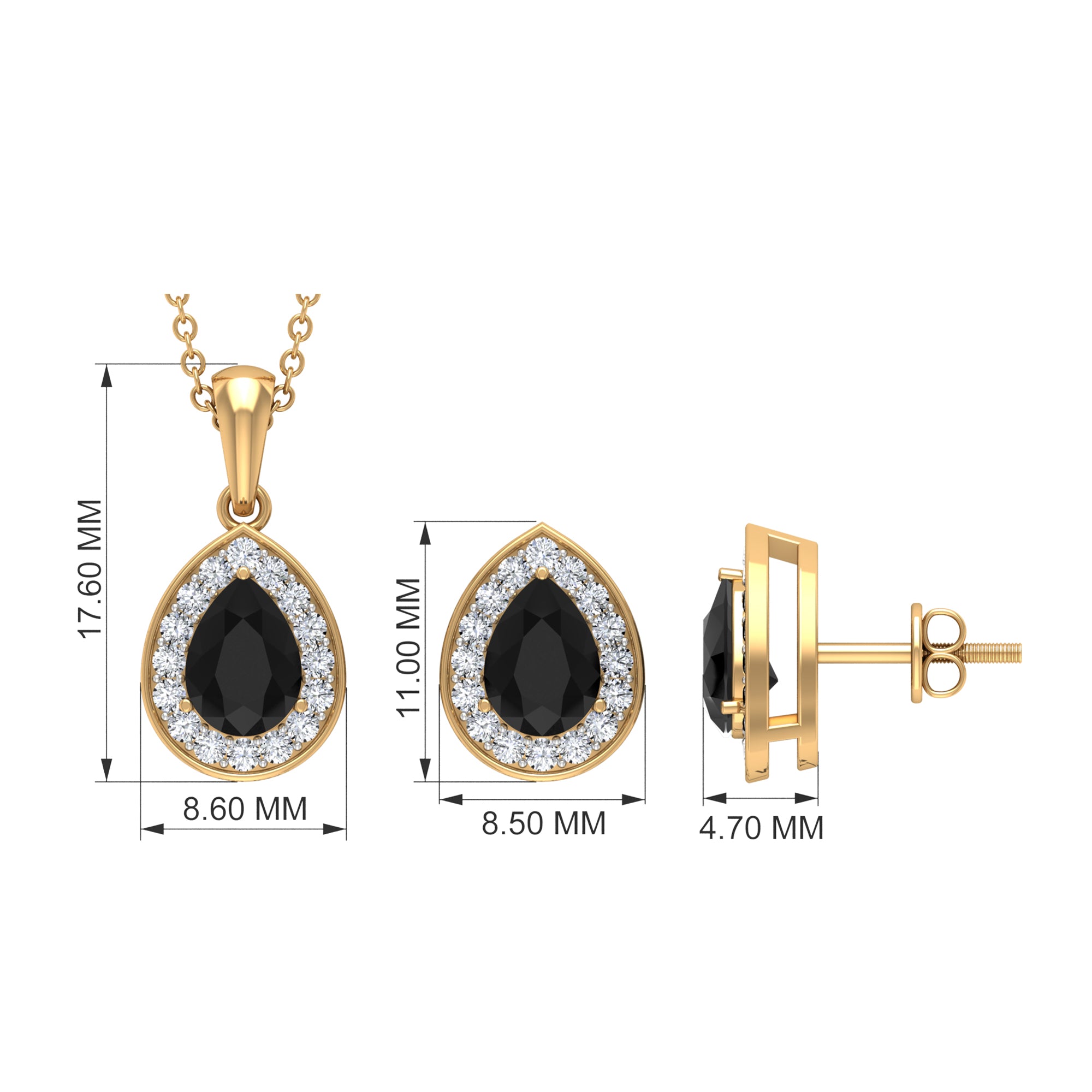 Classic Lab Created Black Diamond Teardrop Pendant And Earrings Set Lab Created Black Diamond - ( AAAA ) - Quality - Rosec Jewels