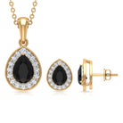 Classic Lab Created Black Diamond Teardrop Pendant And Earrings Set Lab Created Black Diamond - ( AAAA ) - Quality - Rosec Jewels