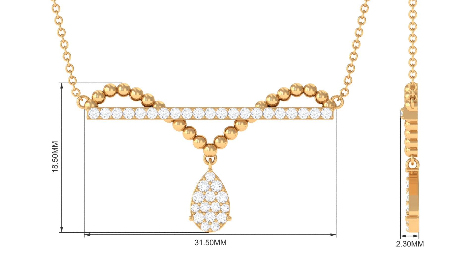 Real Diamond Bar Drop Designer Necklace Diamond - ( HI-SI ) - Color and Clarity - Rosec Jewels