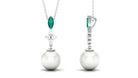 8.50 CT Freshwater Pearl Dangle Pendant with Emerald and Moissanite Emerald - ( AAA ) - Quality - Rosec Jewels