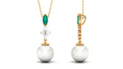 8.50 CT Freshwater Pearl Dangle Pendant with Emerald and Moissanite Emerald - ( AAA ) - Quality - Rosec Jewels