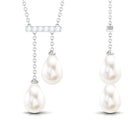 5.75 CT Freshwater Pearl Drop Necklace with Diamond Freshwater Pearl - ( AAA ) - Quality - Rosec Jewels