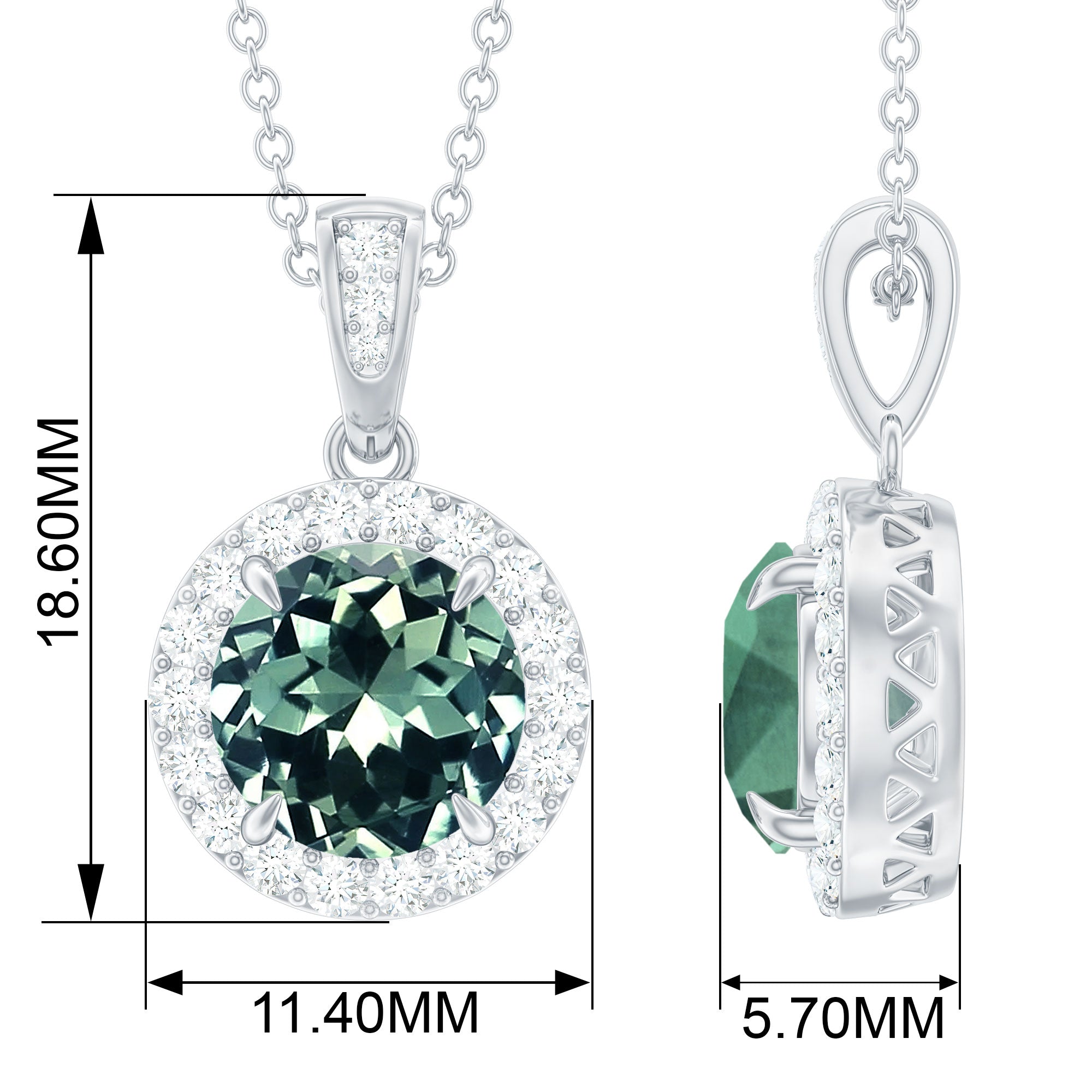 Created Green Sapphire and Moissanite Halo Pendant Necklace Lab Created Green Sapphire - ( AAAA ) - Quality - Rosec Jewels