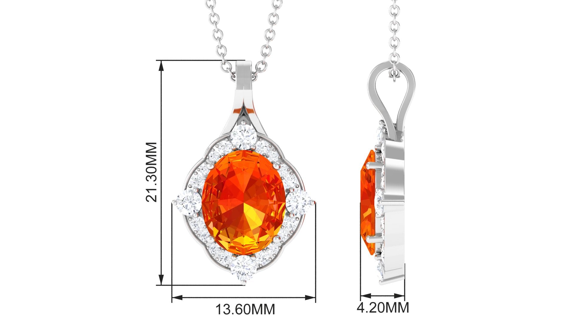 Oval Created Orange Sapphire Vintage Style Pendant with Diamond Halo Lab Created Orange Sapphire - ( AAAA ) - Quality - Rosec Jewels