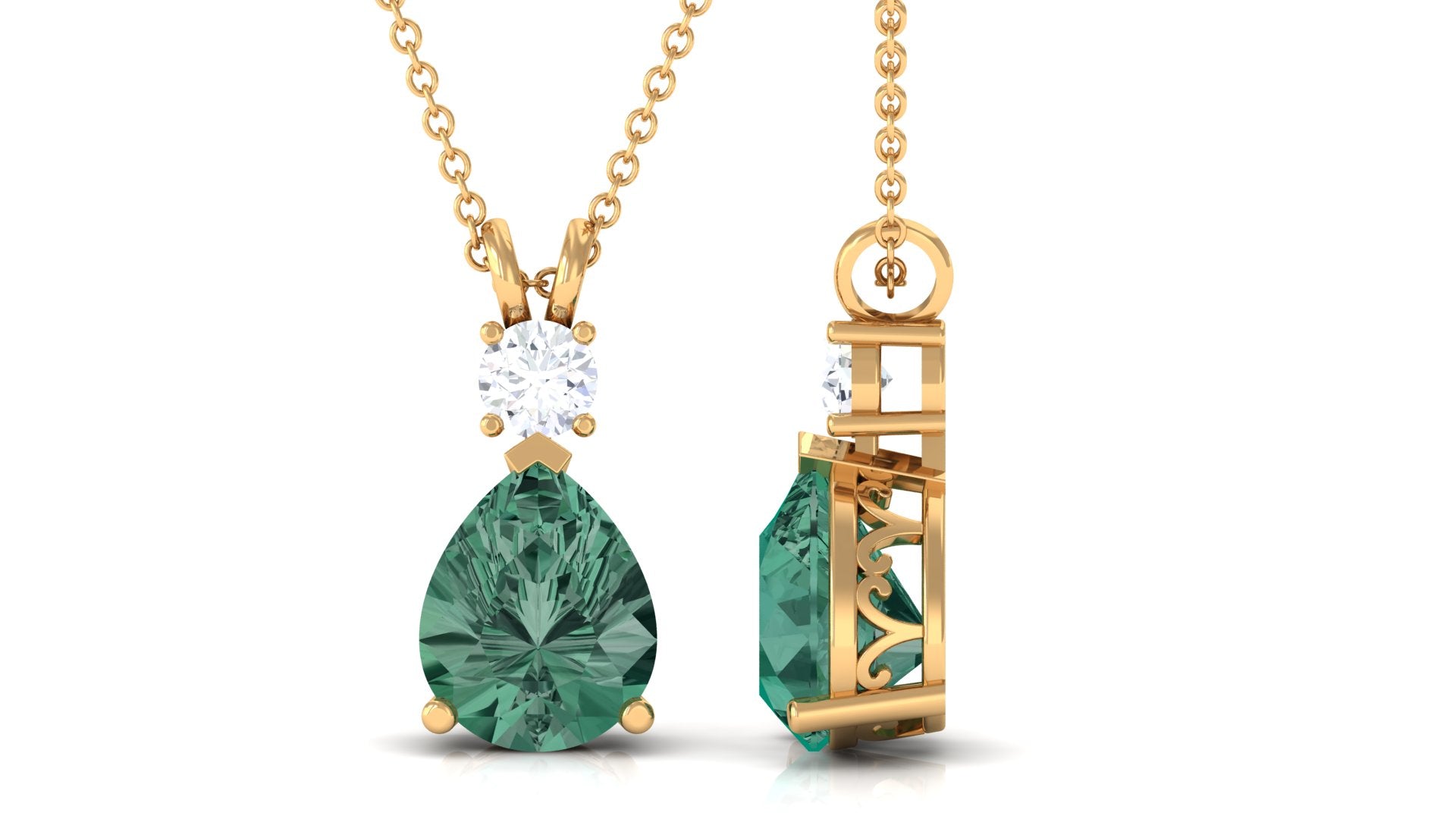 Pear Cut Created Green Sapphire Drop Pendant with Moissanite Lab Created Green Sapphire - ( AAAA ) - Quality - Rosec Jewels