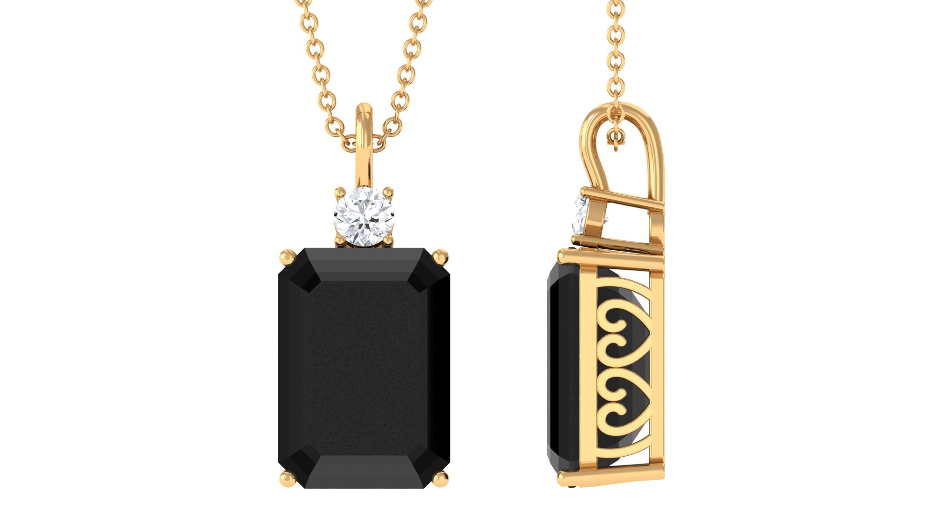 Emerald Cut Created Black Diamond Solitaire Pendant Necklace Lab Created Black Diamond - ( AAAA ) - Quality - Rosec Jewels