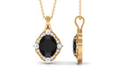 Vintage Style Created Black Diamond Halo Pendant Necklace Lab Created Black Diamond - ( AAAA ) - Quality - Rosec Jewels