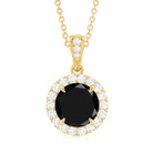 Created Black Diamond and Diamond Halo Pendant Necklace Lab Created Black Diamond - ( AAAA ) - Quality - Rosec Jewels