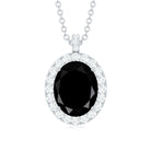 Lab Grown Black Diamond and Diamond Halo Pendant Necklace Lab Created Black Diamond - ( AAAA ) - Quality - Rosec Jewels
