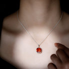 Created Orange Sapphire and Moissanite Halo Pendant Necklace Lab Created Orange Sapphire - ( AAAA ) - Quality - Rosec Jewels