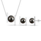 Black Tahitian Pearl Necklace and Earrings Set with Moissanite Tahitian pearl - ( AAA ) - Quality - Rosec Jewels