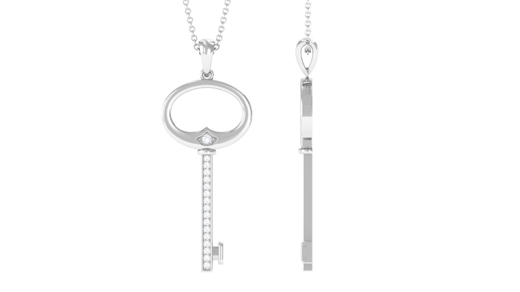 Certified Moissanite Key Modern Pendant Necklace Moissanite - ( D-VS1 ) - Color and Clarity - Rosec Jewels
