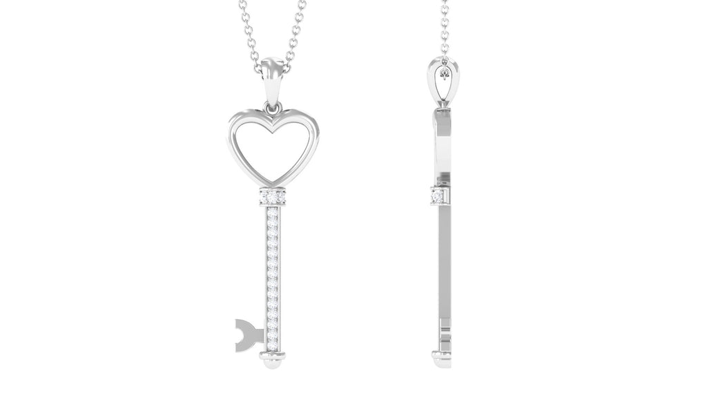 Moissanite Open Heart Key Pendant Necklace Moissanite - ( D-VS1 ) - Color and Clarity - Rosec Jewels