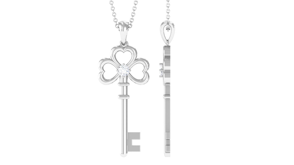 Certified Moissanite Cute Heart Key Pendant Moissanite - ( D-VS1 ) - Color and Clarity - Rosec Jewels