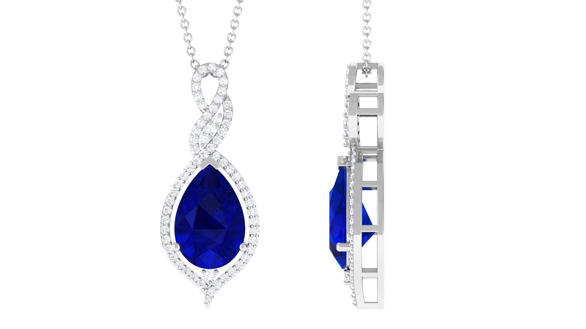 Pear Cut Created Blue Sapphire and Diamond Teardrop Pendant Lab Created Blue Sapphire - ( AAAA ) - Quality - Rosec Jewels