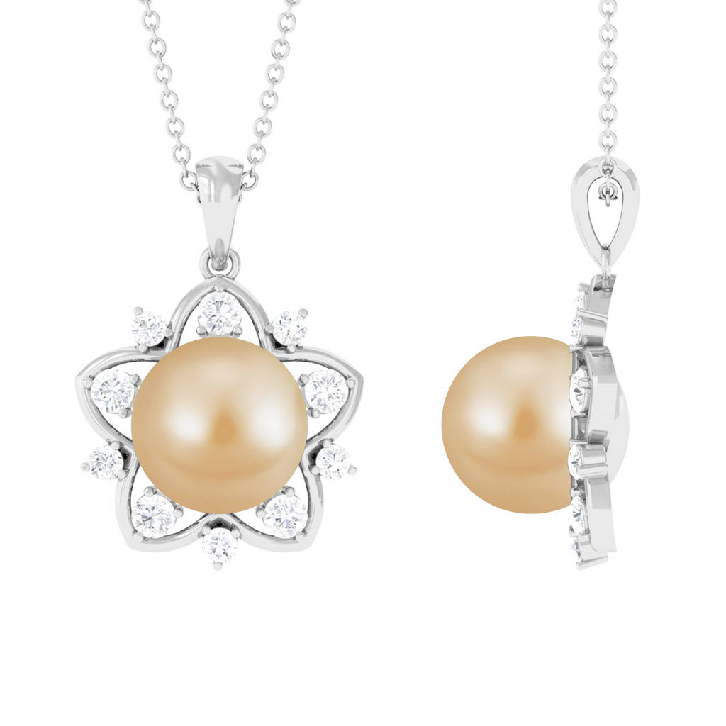 South Sea Pearl and Diamond Star Pendant Necklace South Sea Pearl - ( AAA ) - Quality - Rosec Jewels