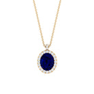 Created Blue Sapphire Oval Halo Pendant with Diamond Lab Created Blue Sapphire - ( AAAA ) - Quality - Rosec Jewels
