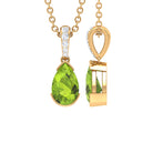 Pear Shape Peridot Solitaire Pendant with Diamond Accent Bail Peridot - ( AAA ) - Quality - Rosec Jewels
